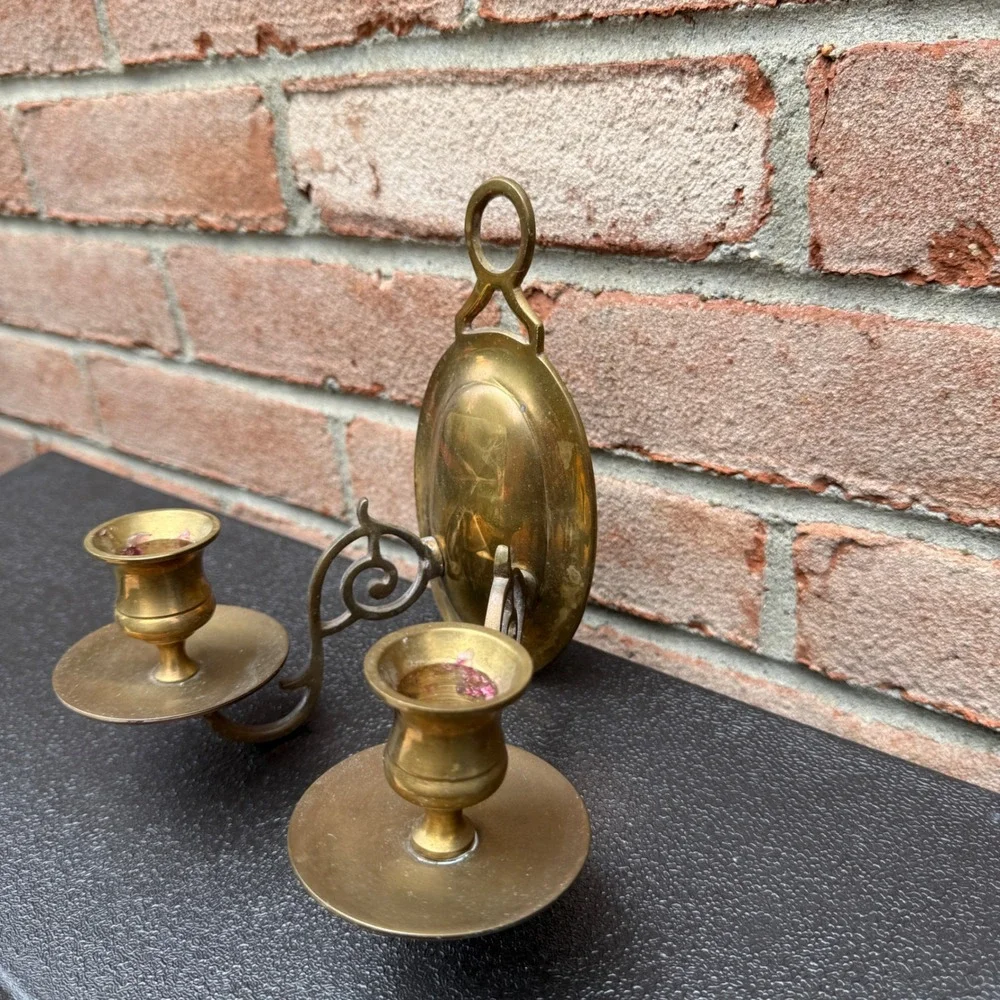 Unbranded Brass Wall Sconce Candle Holder Gold Vintage Double Arm MCM Regency